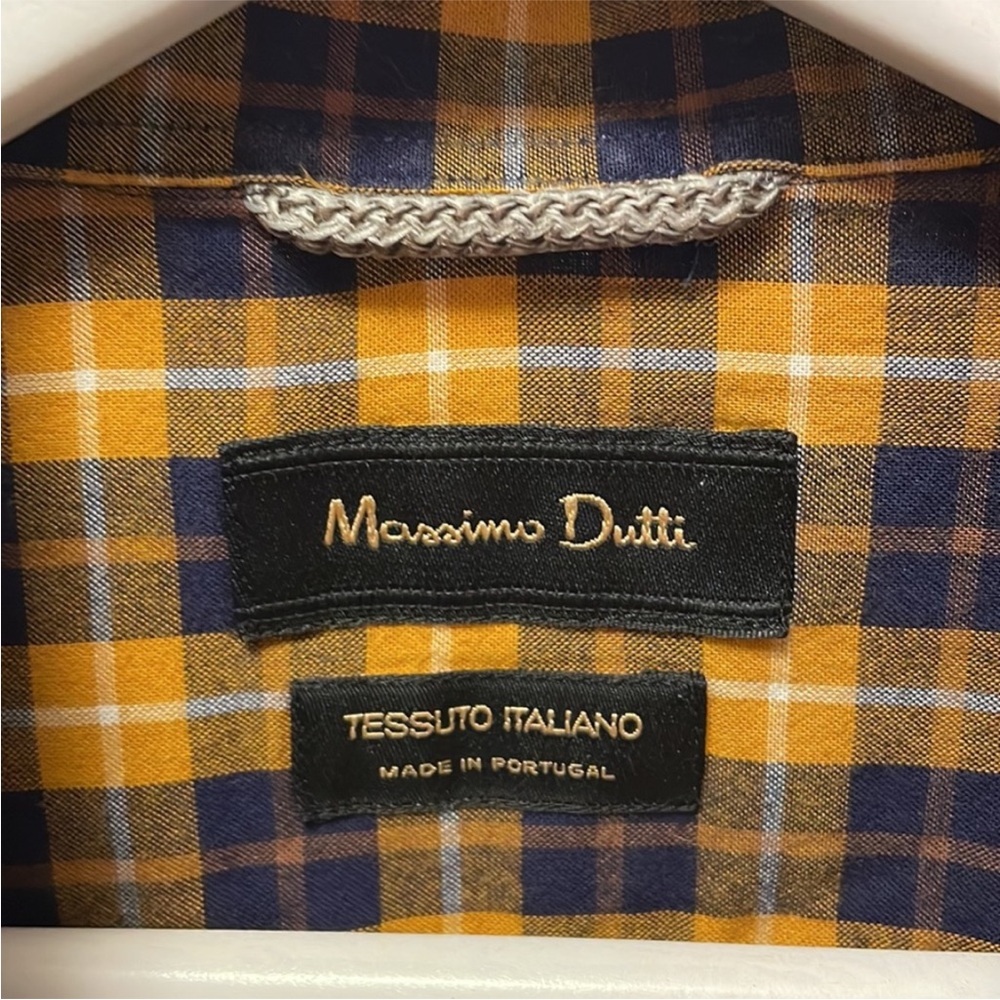 Massimo Dutti tessuto Italiano men's button down shirt large yellow navy - Picture 2 of 5
